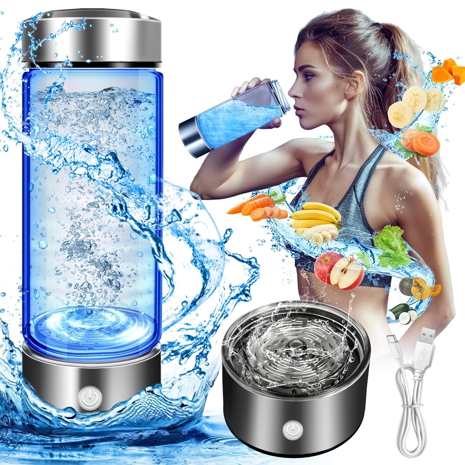 420ml Hydrogen Rich Water Bottle - Hydrogen Ionizer Water Bottle for Home & Travel Up to 1600PPB
