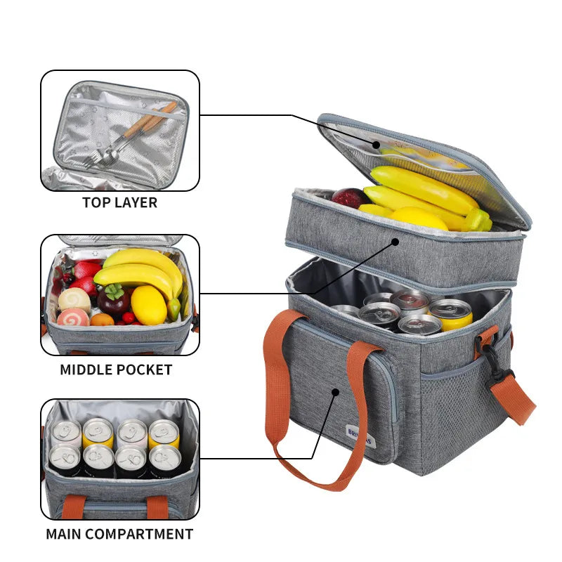 Large Capacity Double Layer Lunch Bags - OnTheGo Drinkware
