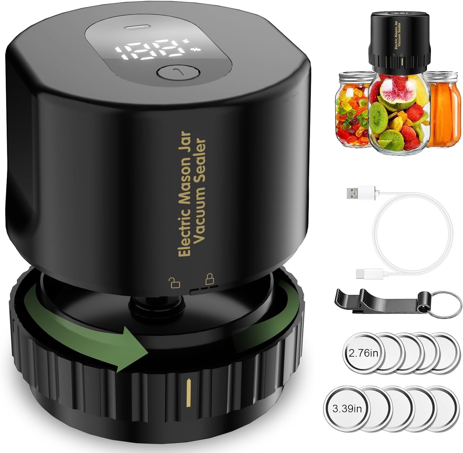 Electric Mason Jar Vacuum Sealer Kit - LED Display Canning Vacuum Sealer for Food Storage